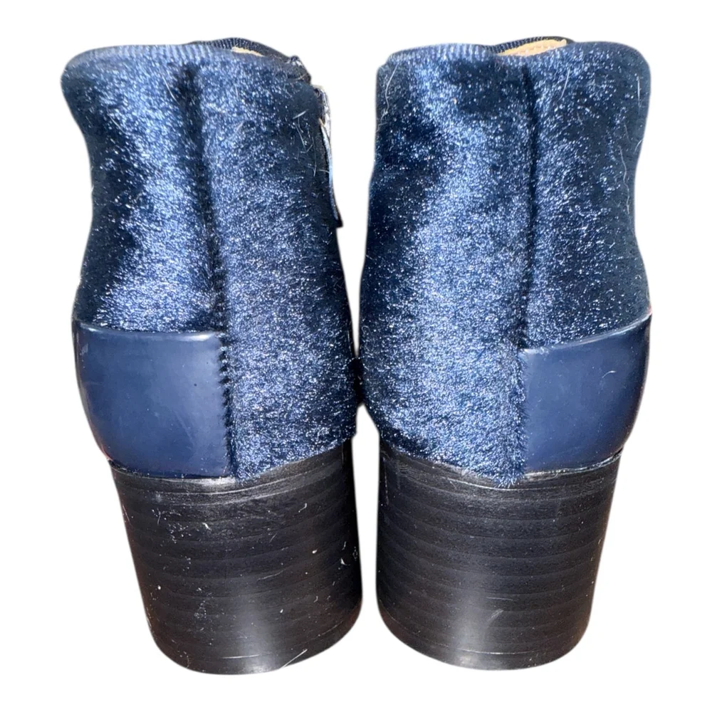 Women's Ankle Boots with Ring Buckle, Navy Blue Suede, Size 7